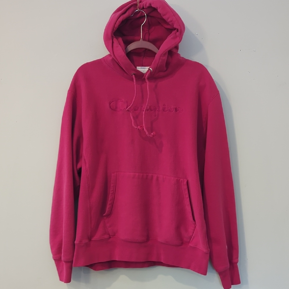 Champion Women's Pink Hoodie Embroidered‎ Logo size Large Reverse Weave